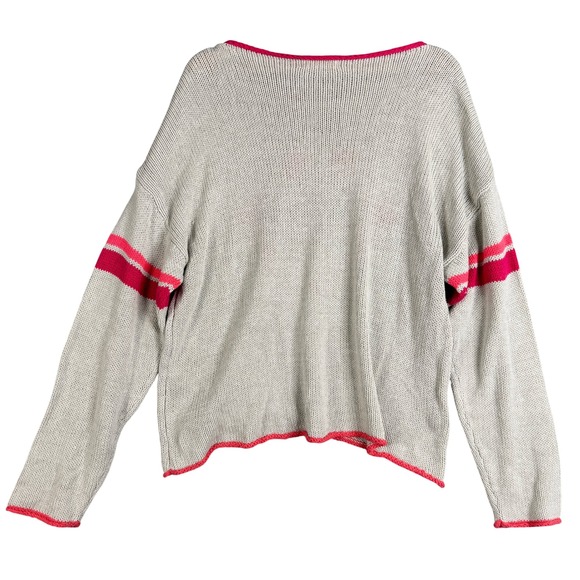 Natural Life Smiley Face Oversized Knit Sweater Gray Pink L/XL Retro Striped - Picture 2 of 7